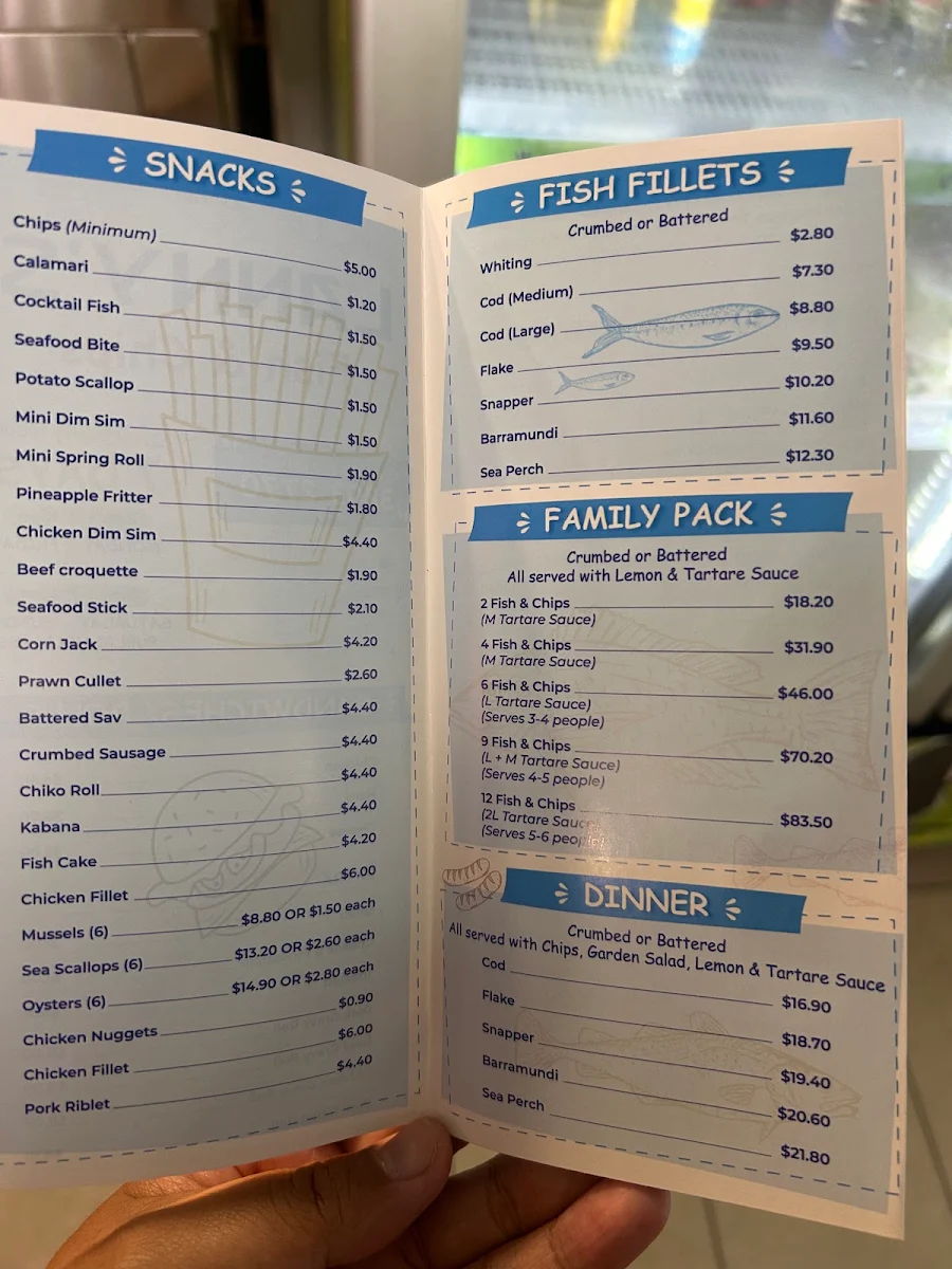 Menu, Lanny’s Fish and Chips Takeaway
