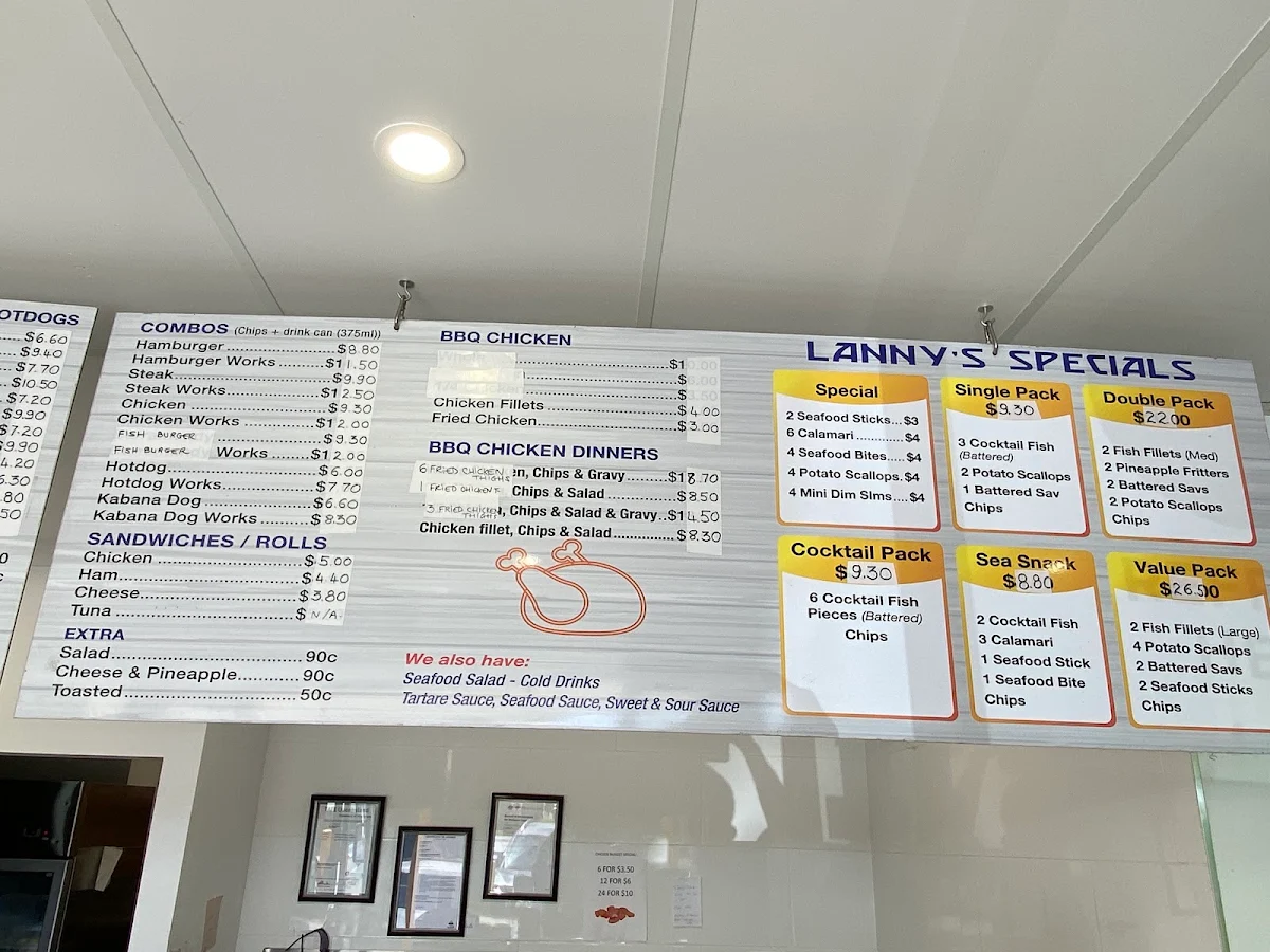 Menu, Lanny’s Fish and Chips Takeaway