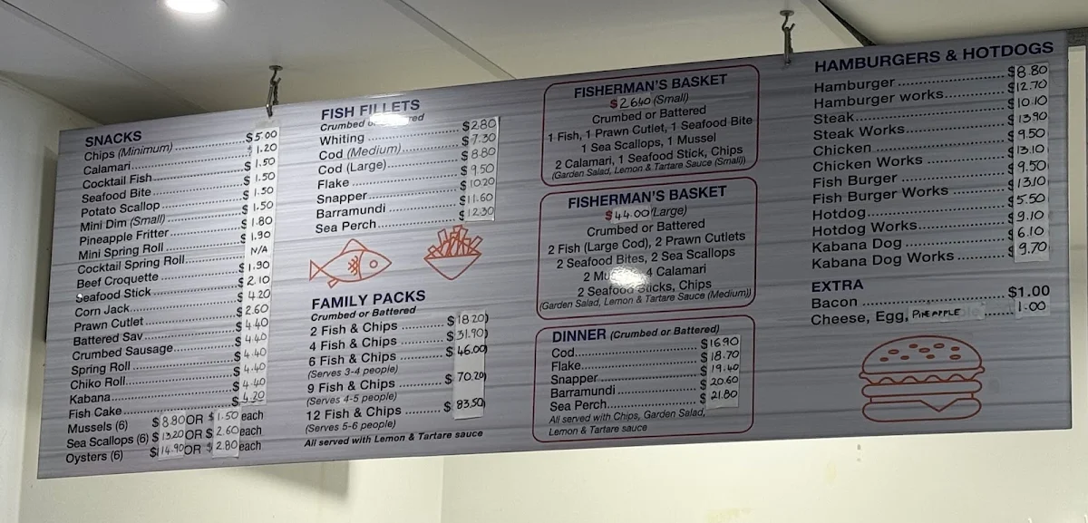Menu, Lanny’s Fish and Chips Takeaway