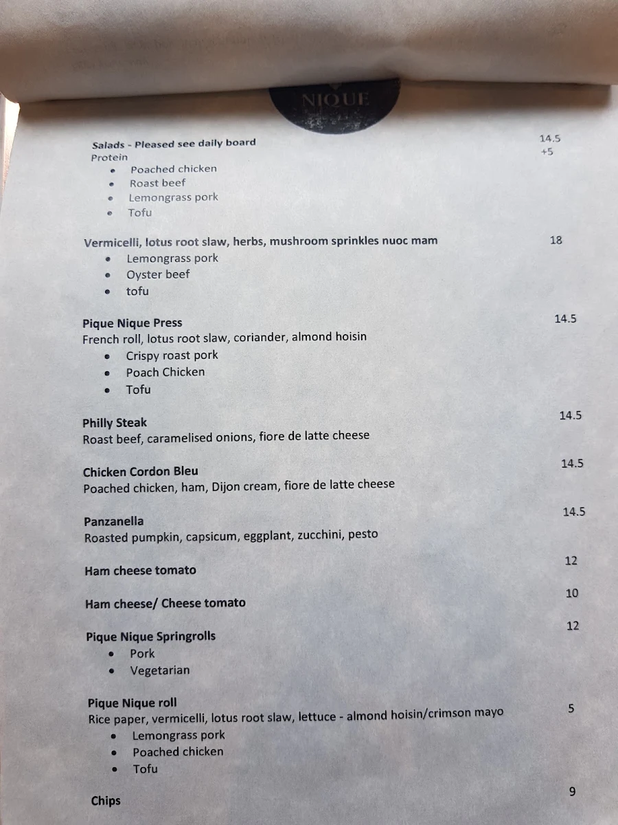 Menu, Pique Nique