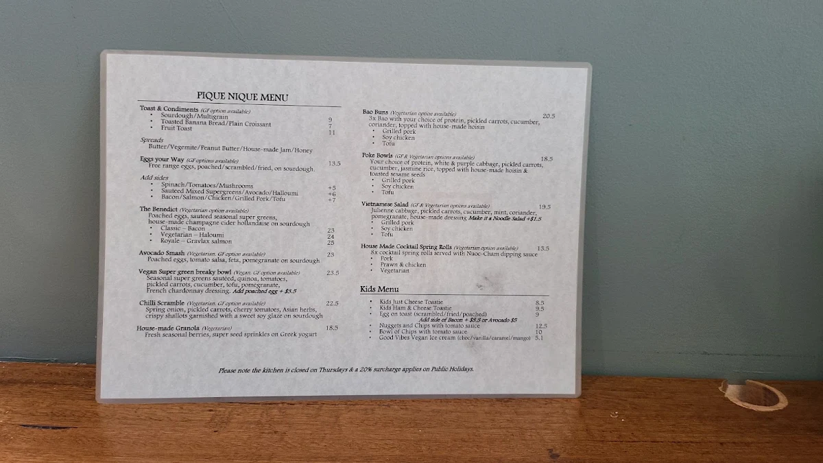 Menu, Pique Nique
