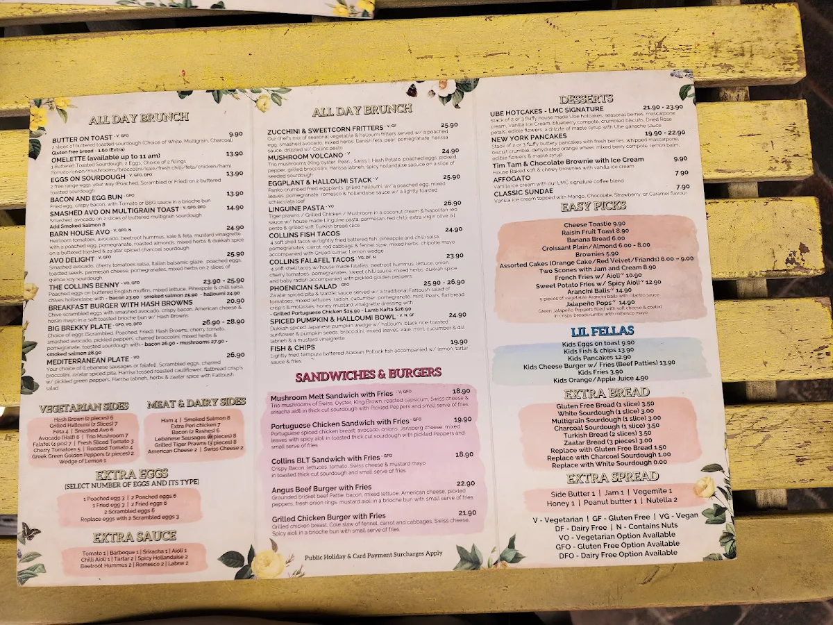 Menu, Lil Miss Collins Parramatta