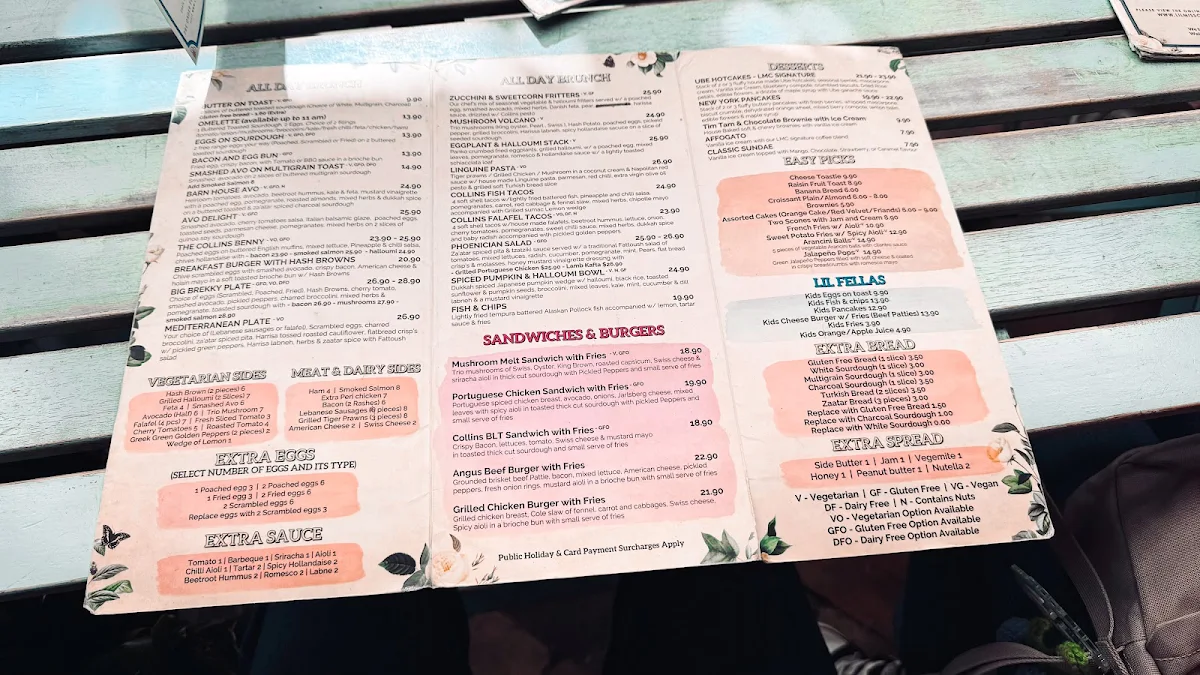Menu, Lil Miss Collins Parramatta