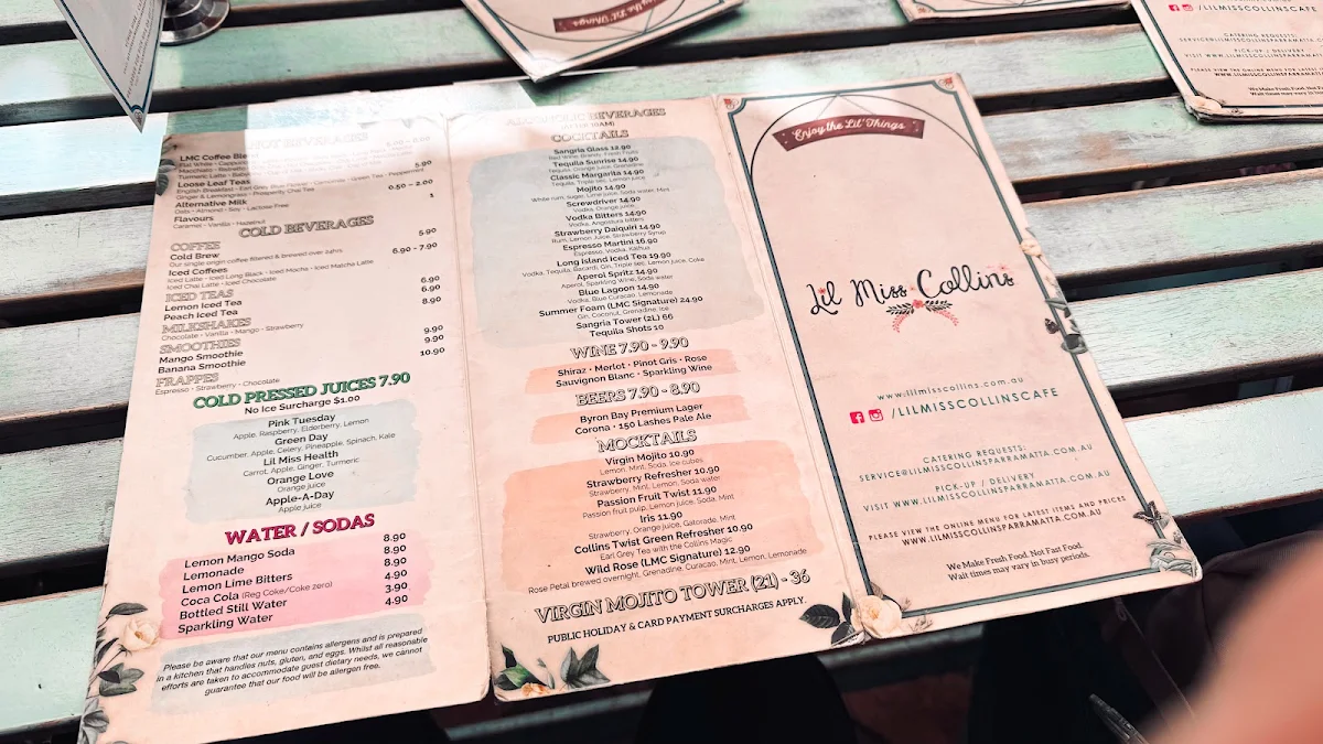 Menu, Lil Miss Collins Parramatta