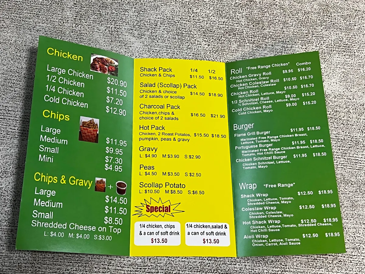 Menu, Preston Chicken Shack