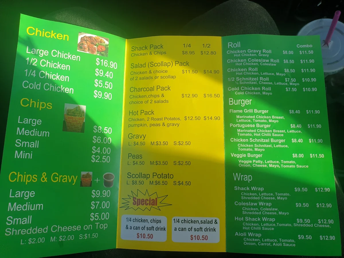 Menu, Preston Chicken Shack