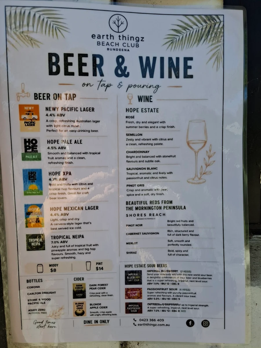 Menu, Earth Thingz
