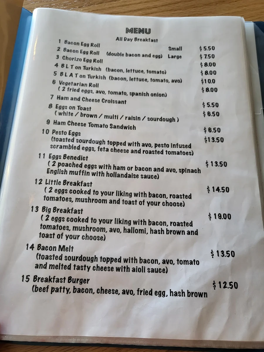 Menu, The Coffee House Allawah