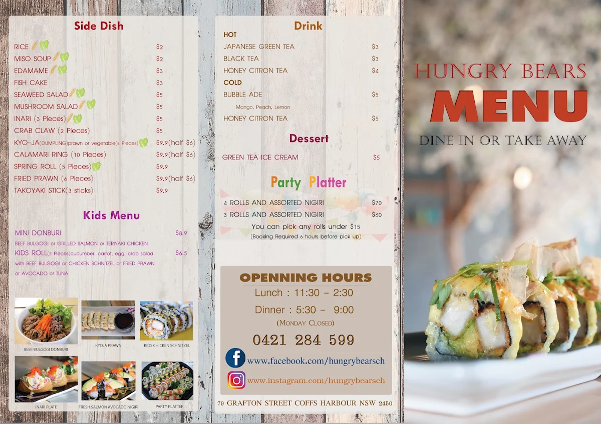 Menu, Hungry Bears
