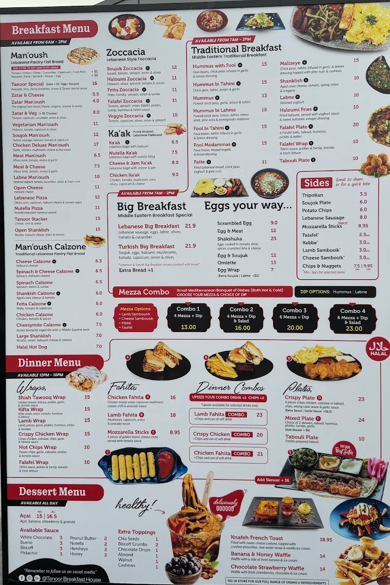 Menu, Tanoor