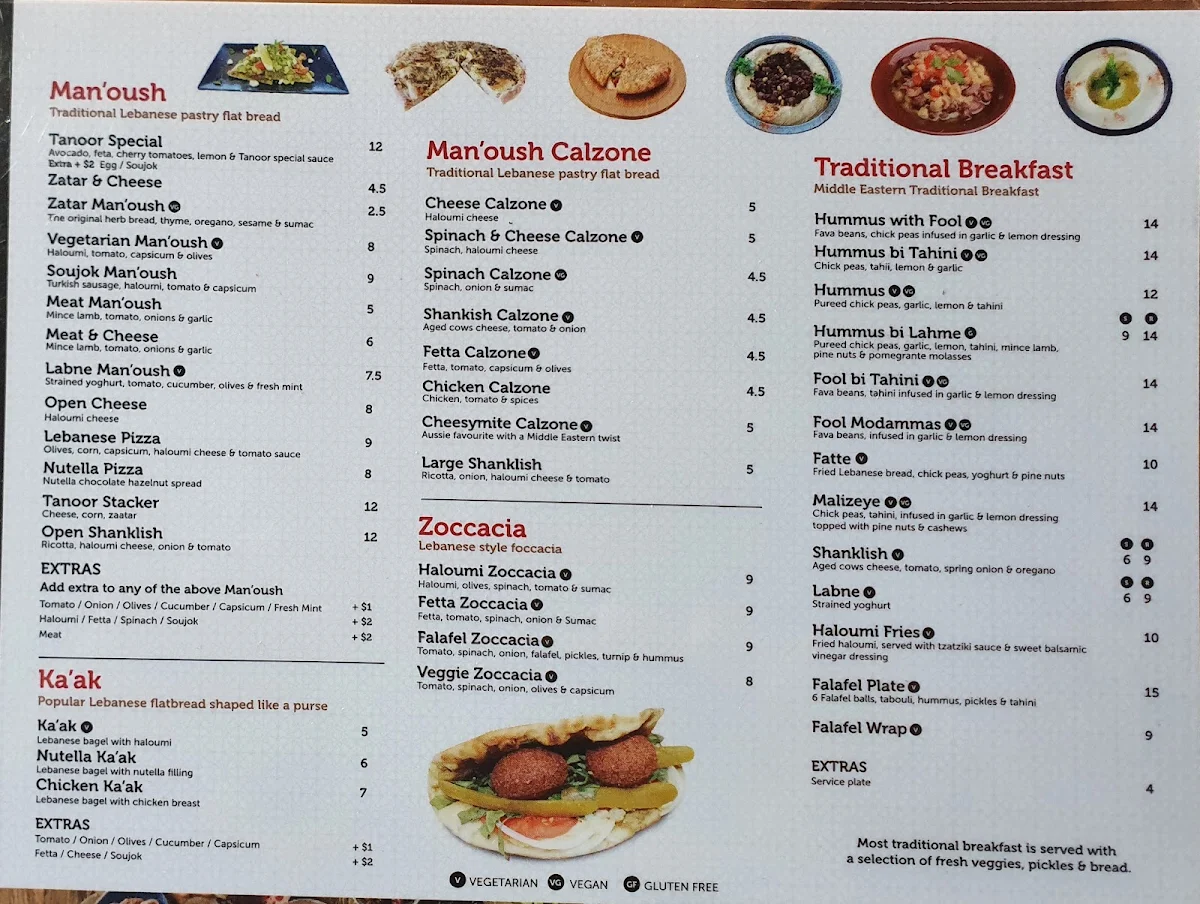 Menu, Tanoor