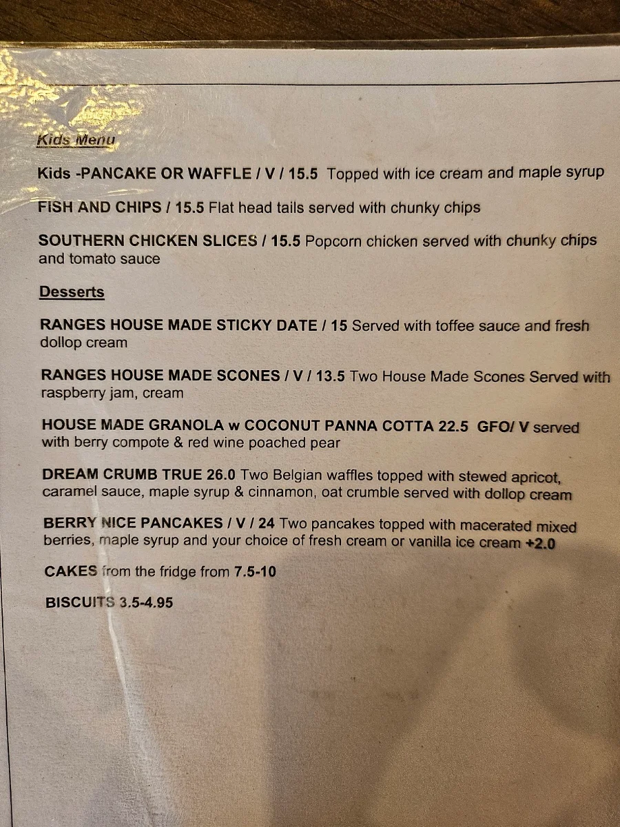 Menu, Ranges at Olinda