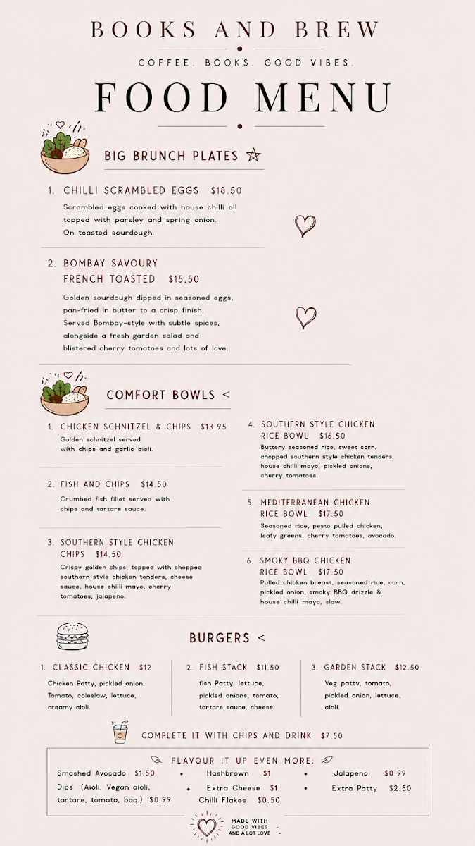 Menu, Books & Brew Cafe