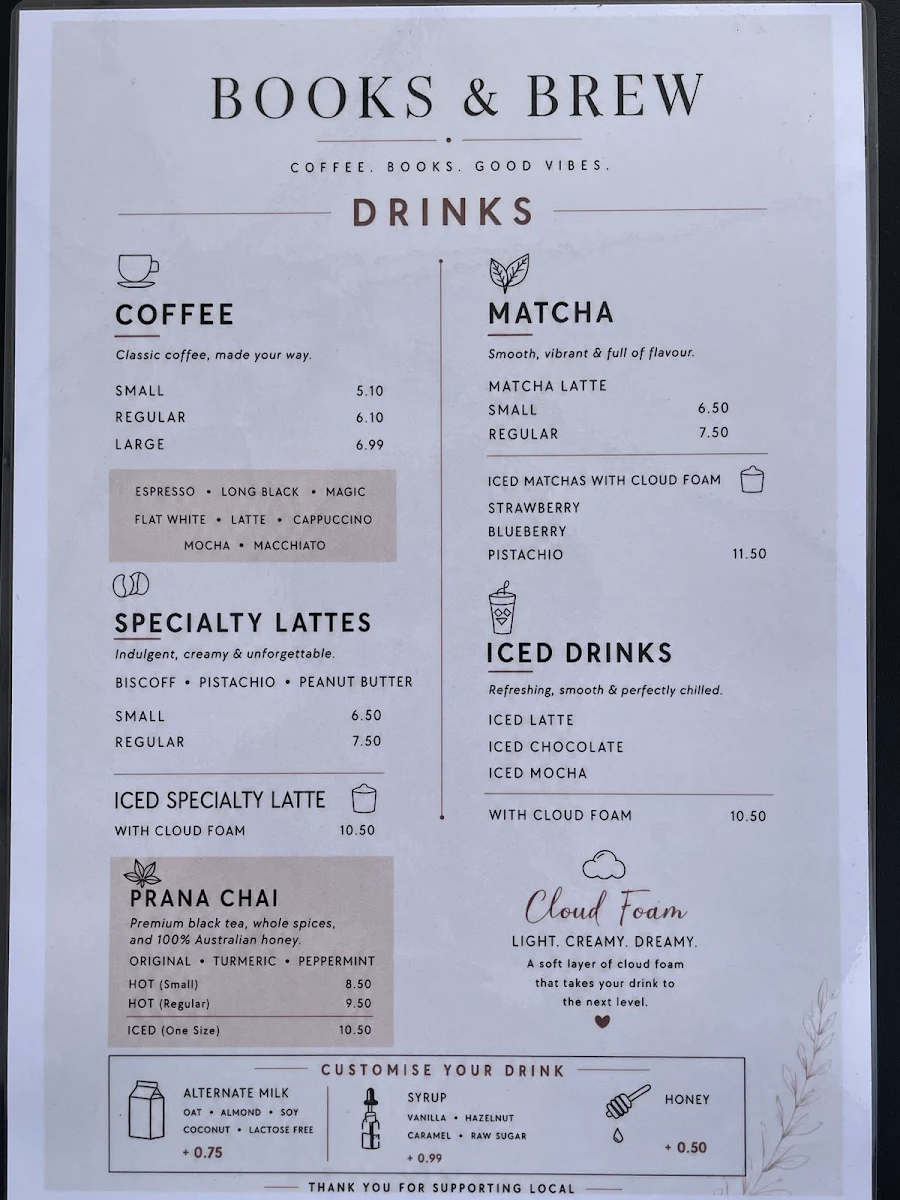 Menu, Books & Brew Cafe