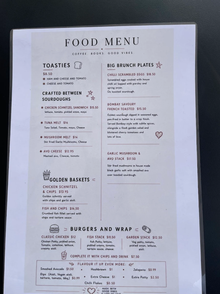 Menu, Books & Brew Cafe