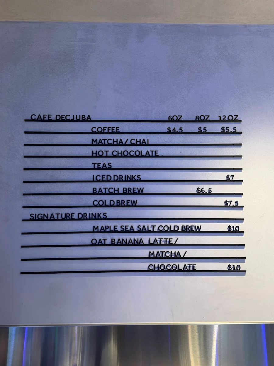 Menu, Cafe Decjuba