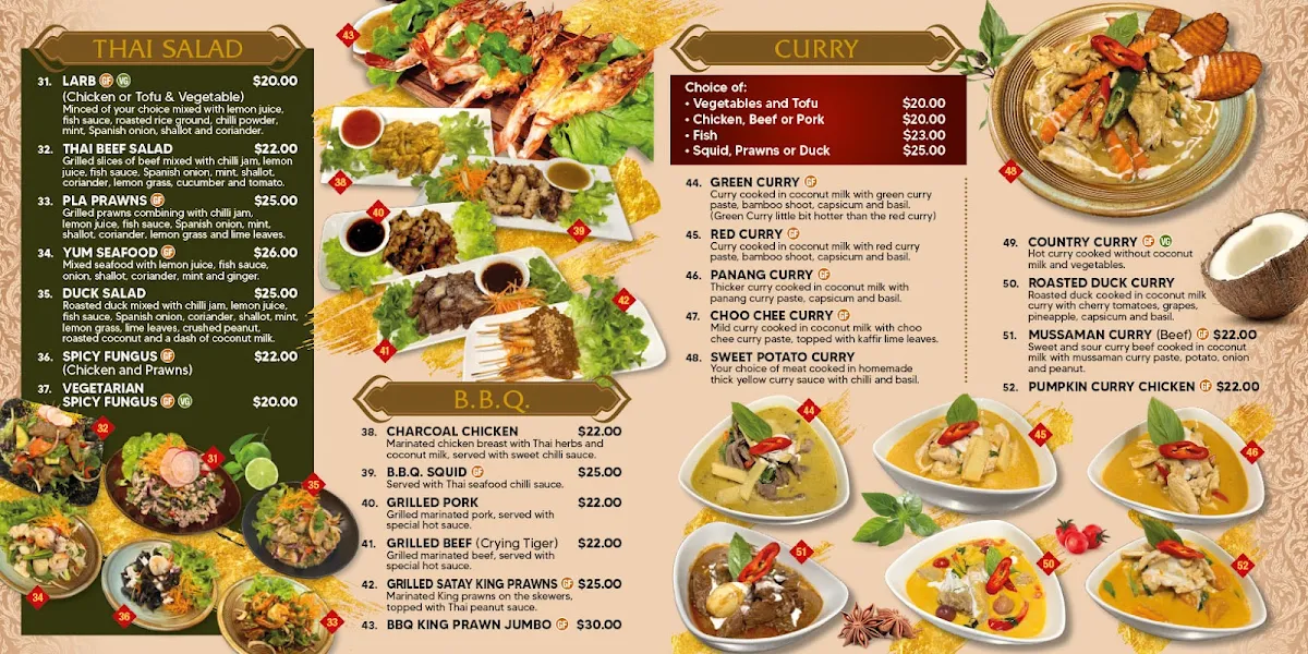 Menu, The Old Siam Restaurant