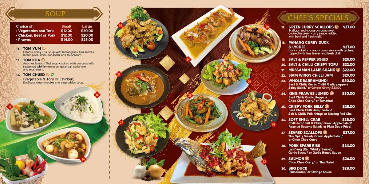 Menu, The Old Siam Restaurant