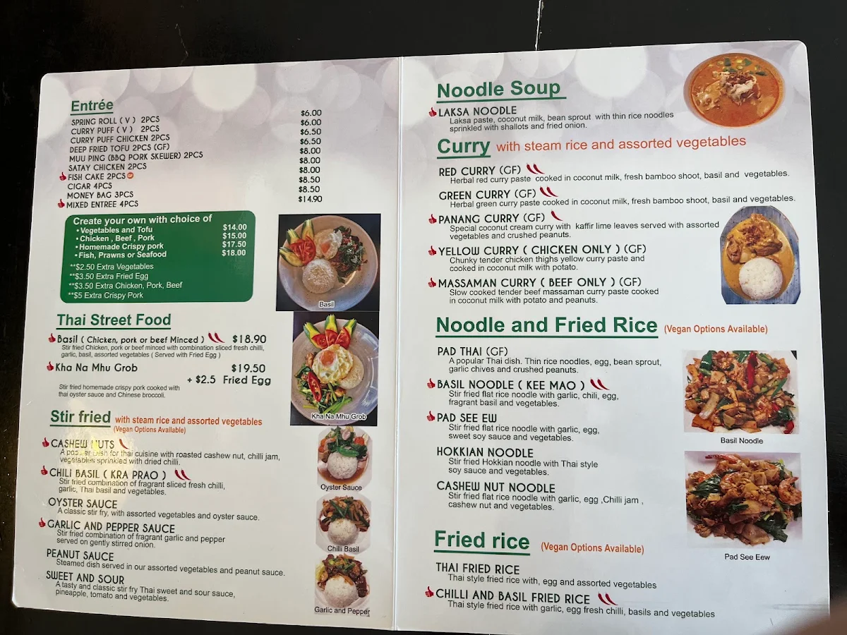 Menu, Pear Thai Restaurant