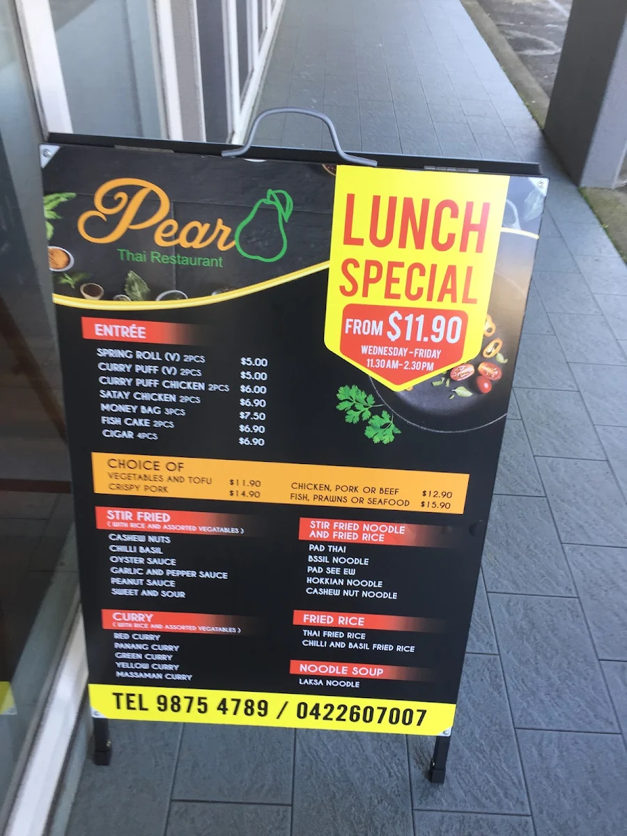 Menu, Pear Thai Restaurant