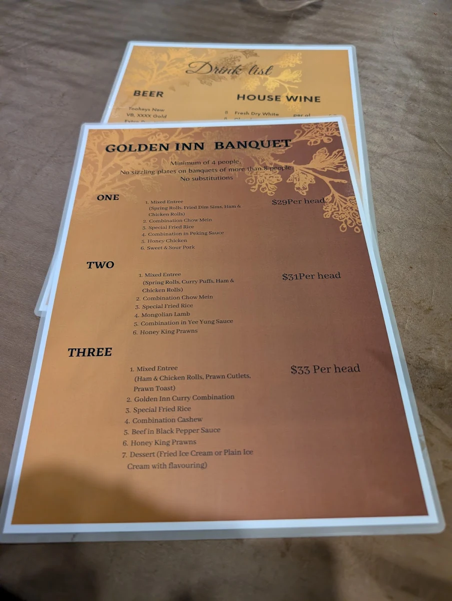 Menu, Golden Inn Chinese Restaurant