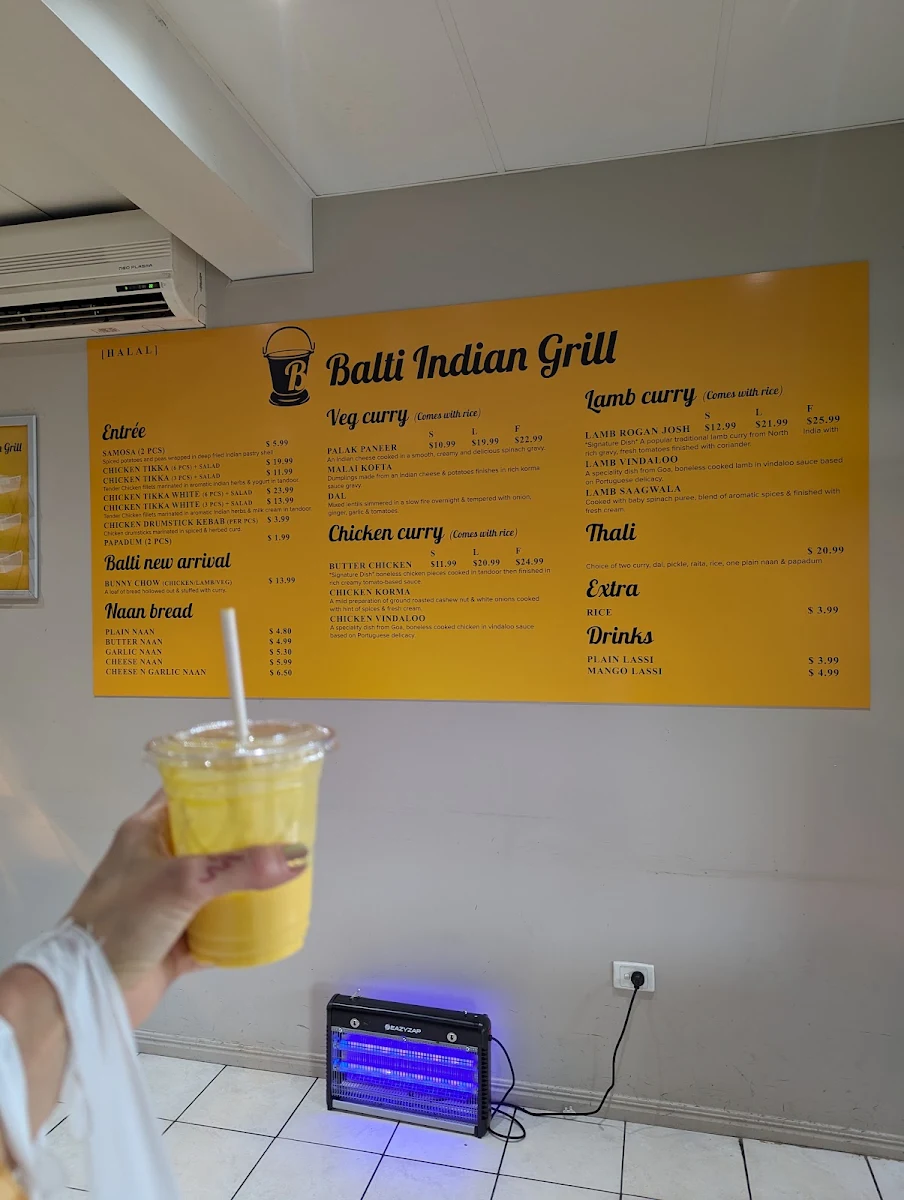 Menu, Balti Indian Grill