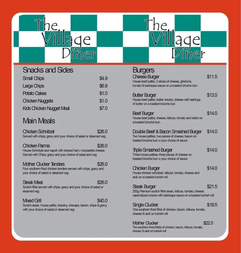 Menu, The Village Diner