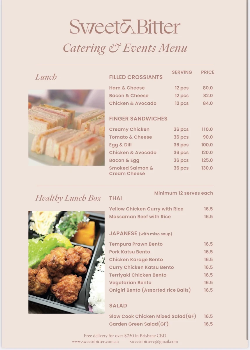 Menu, Sweet & Bitter Co.