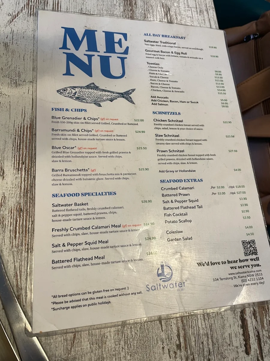 Menu, Saltwater Cafe