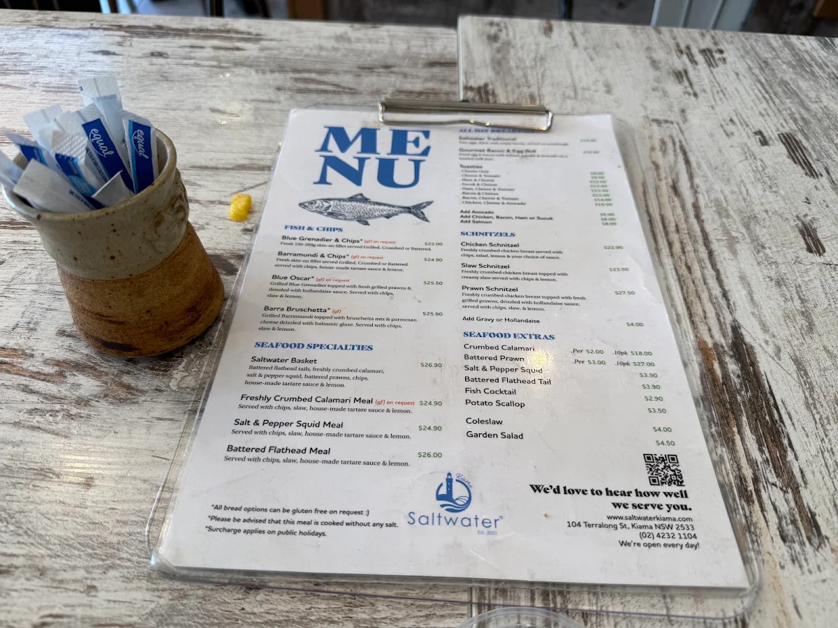 Menu, Saltwater Cafe
