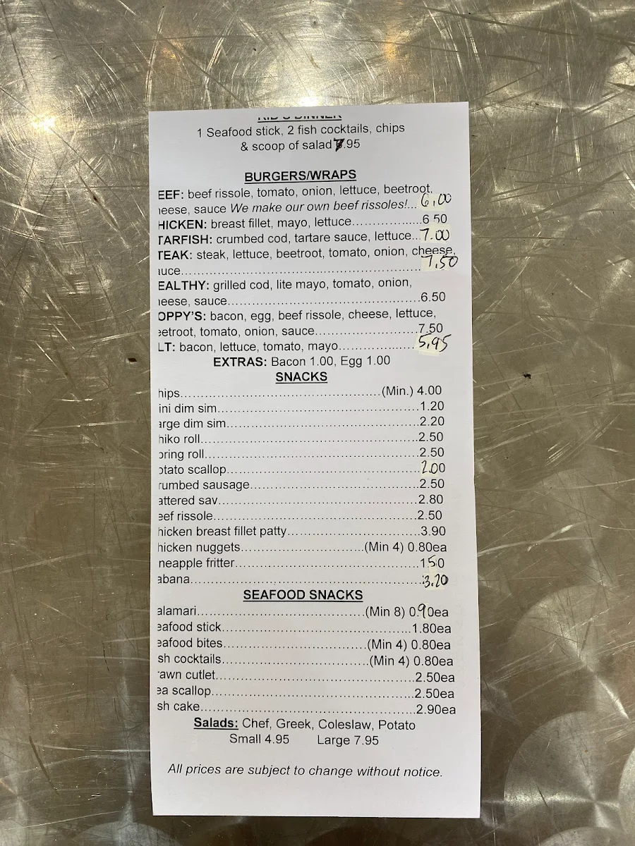 Menu, Starfish Cuisine