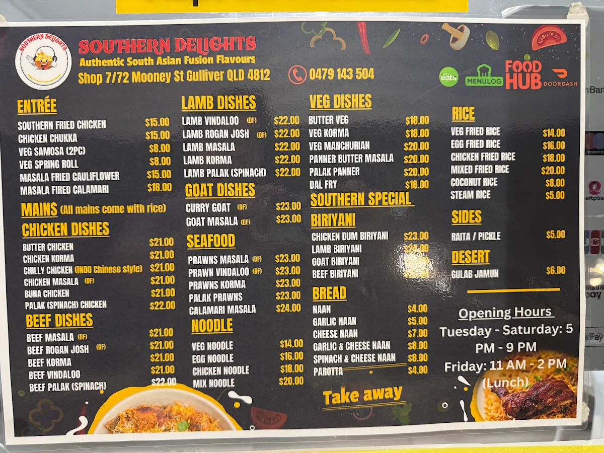 Menu, Southern Delights