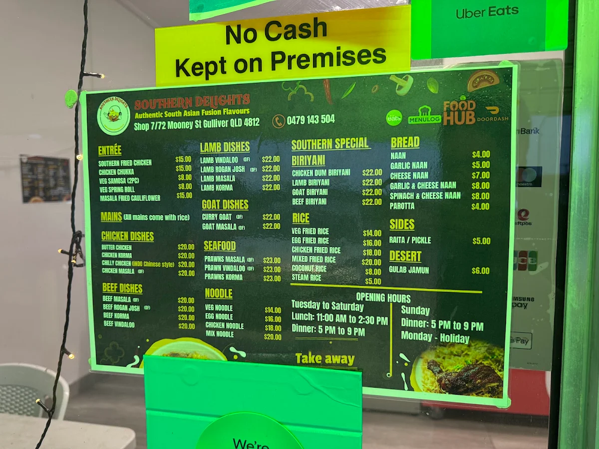 Menu, Southern Delights