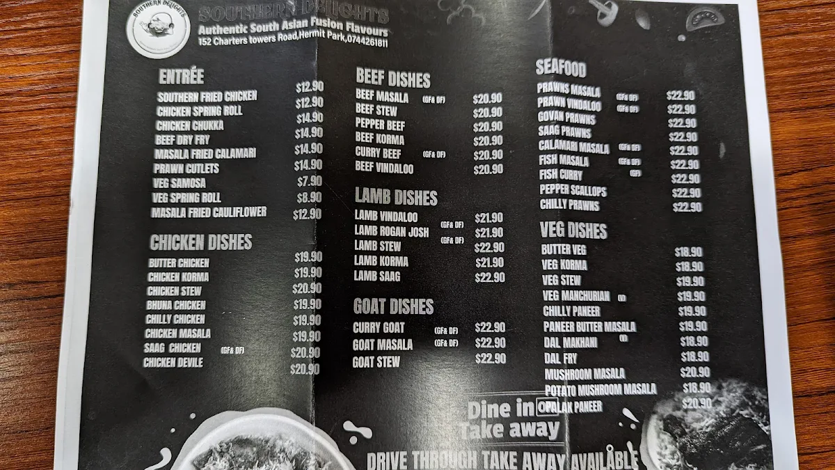 Menu, Southern Delights