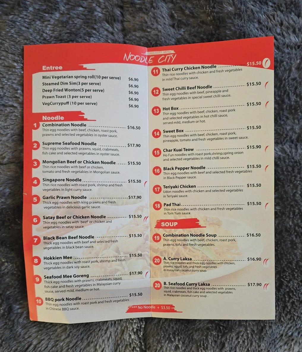 Menu, Noodle City