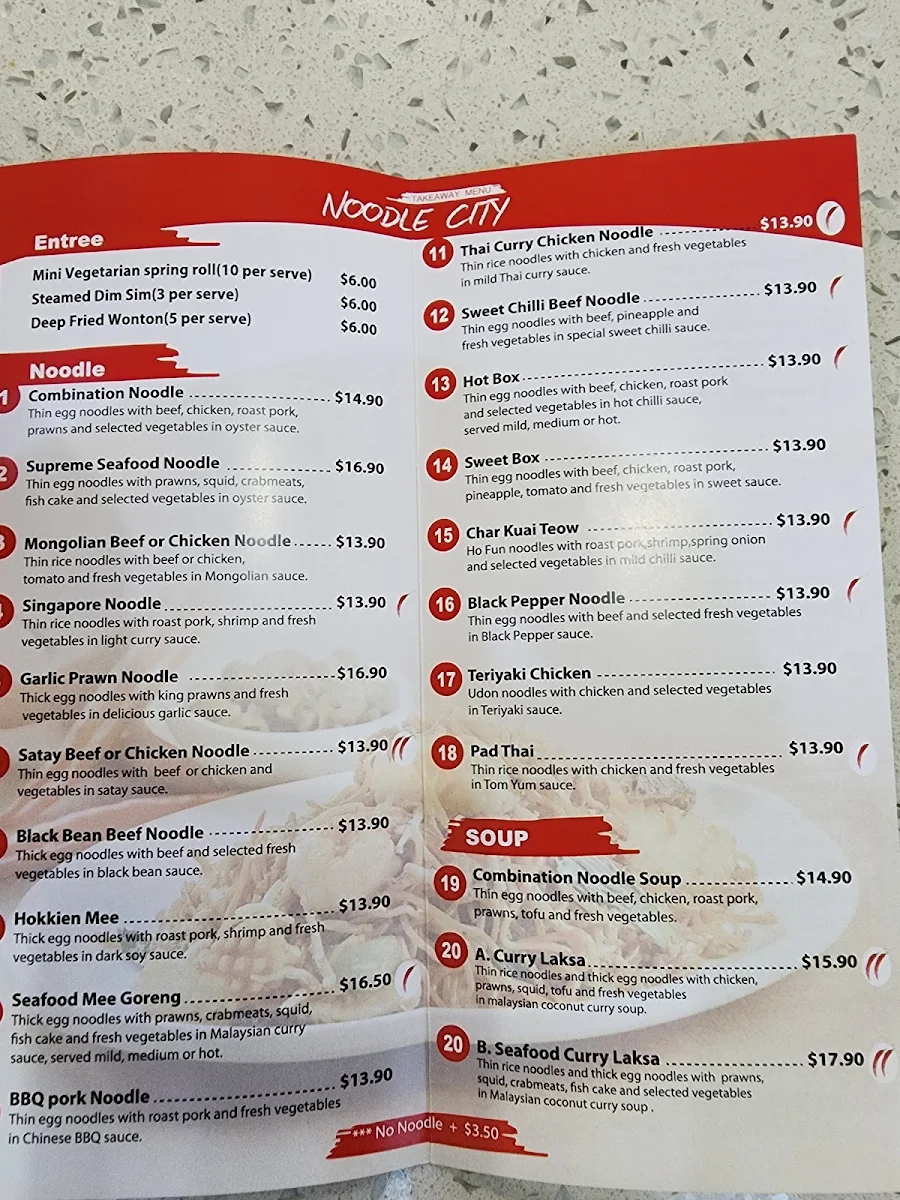Menu, Noodle City