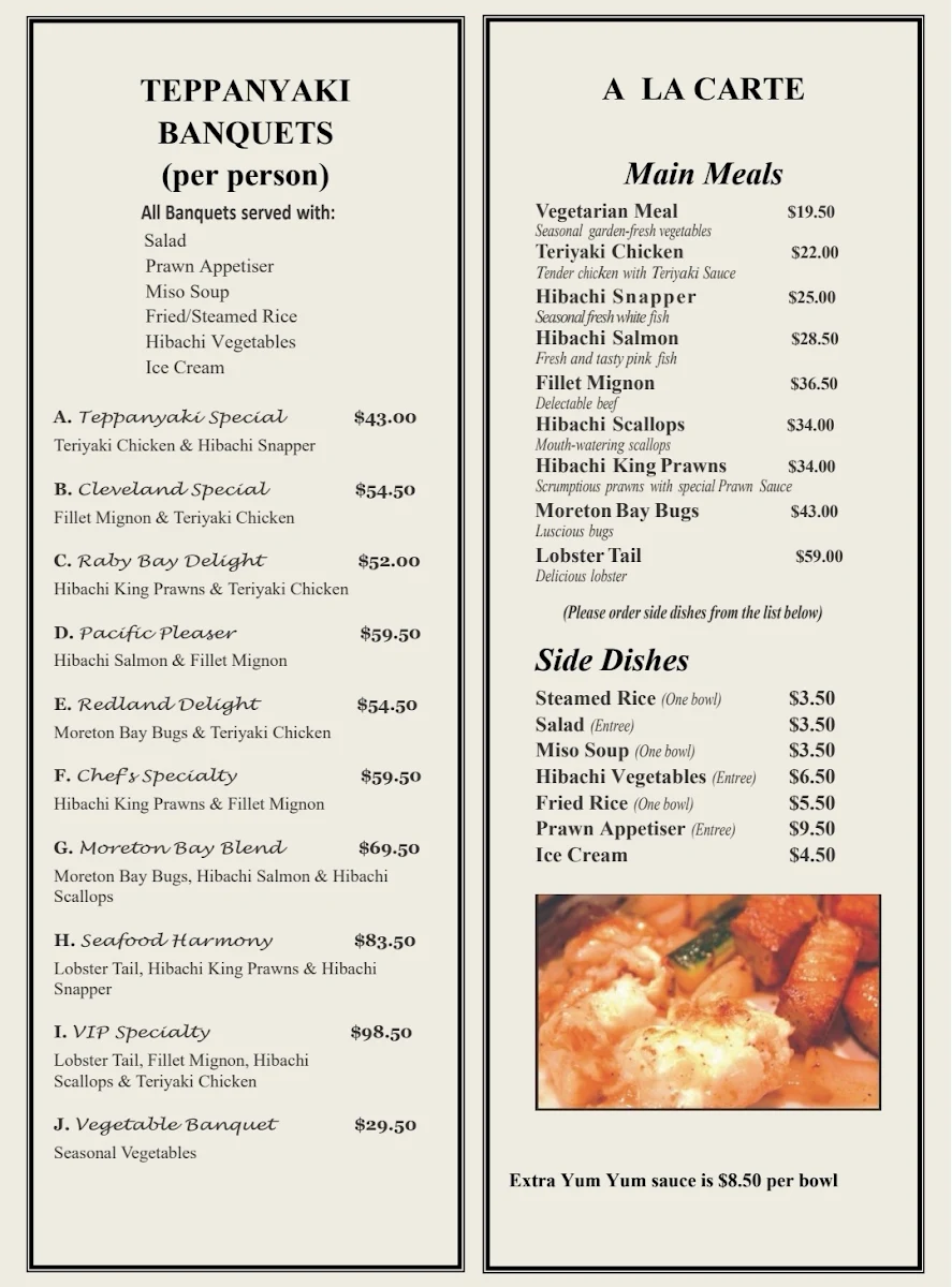 Menu, Japanese Teppanyaki Bar