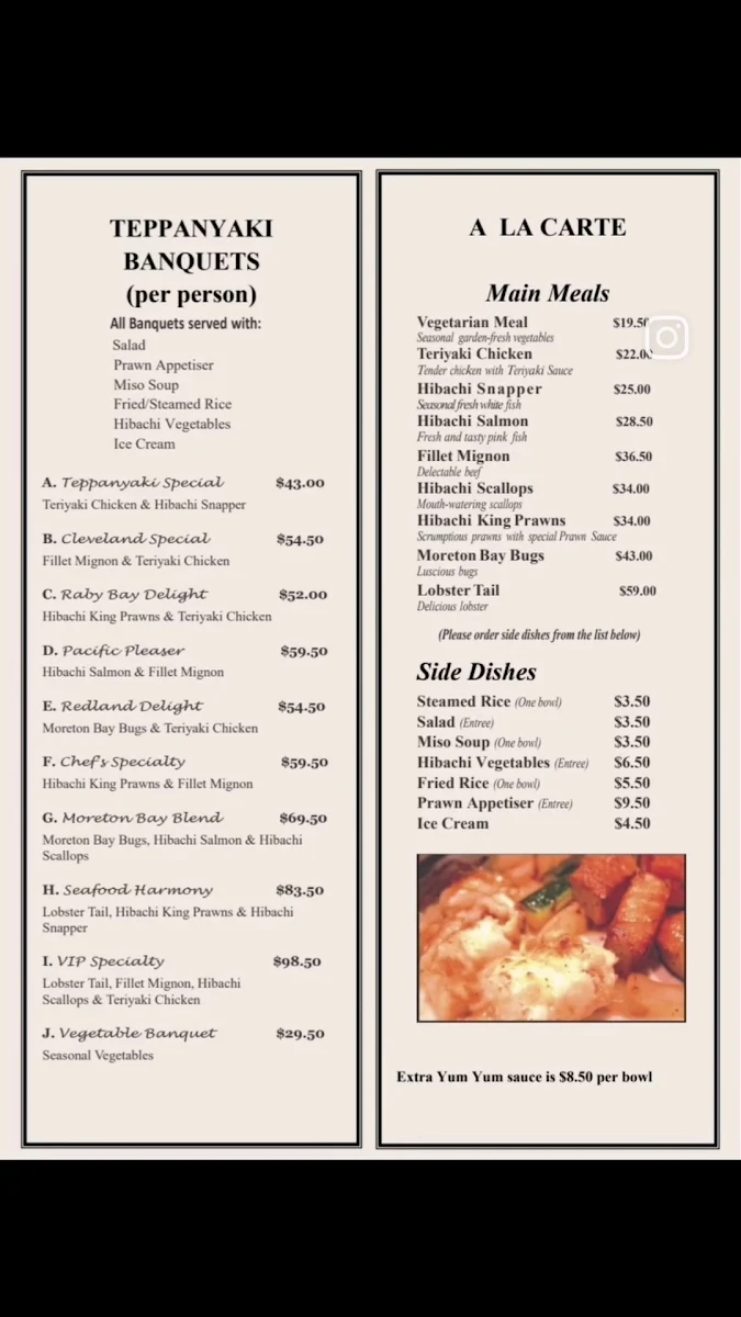 Menu, Japanese Teppanyaki Bar