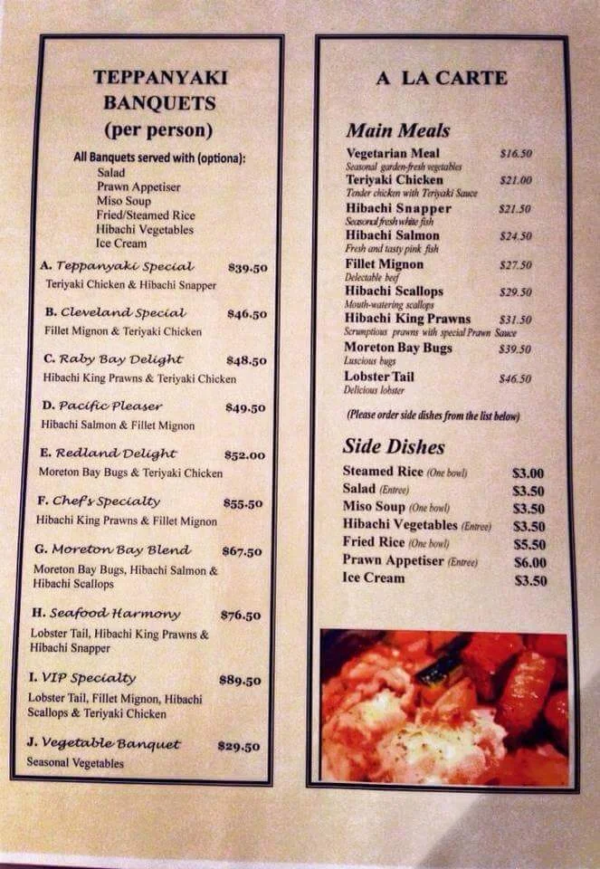 Menu, Japanese Teppanyaki Bar