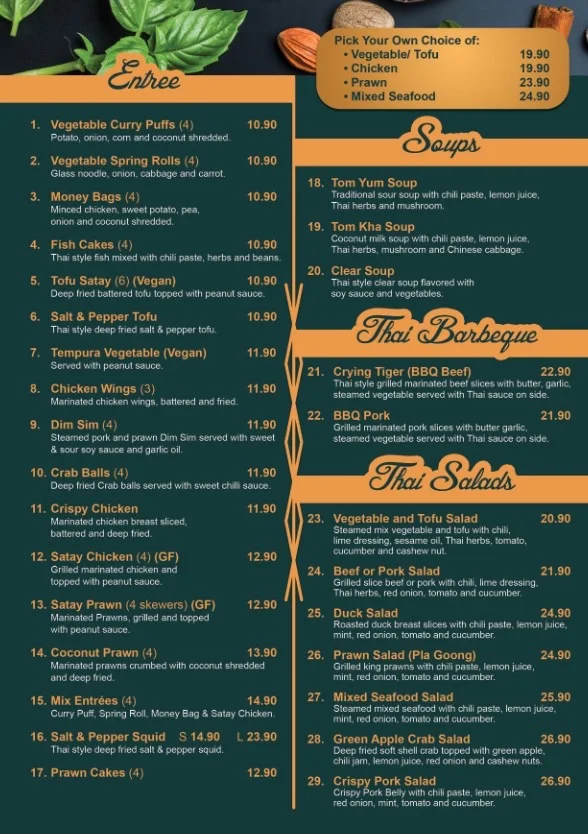 Menu, Asawin Thai