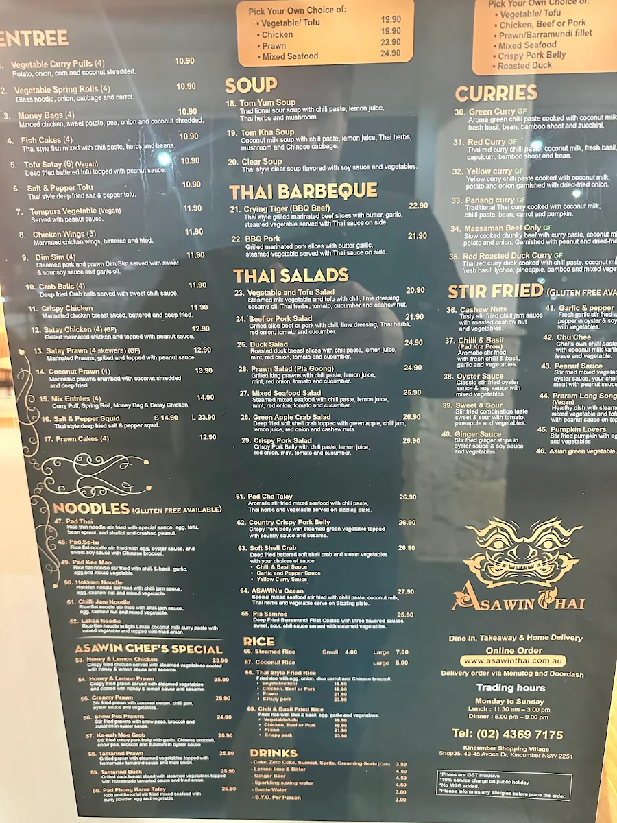 Menu, Asawin Thai