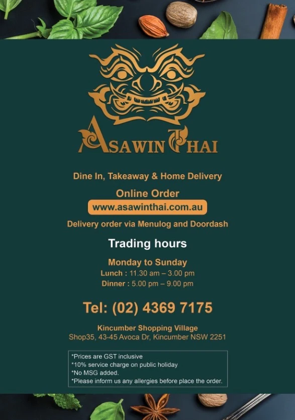Menu, Asawin Thai