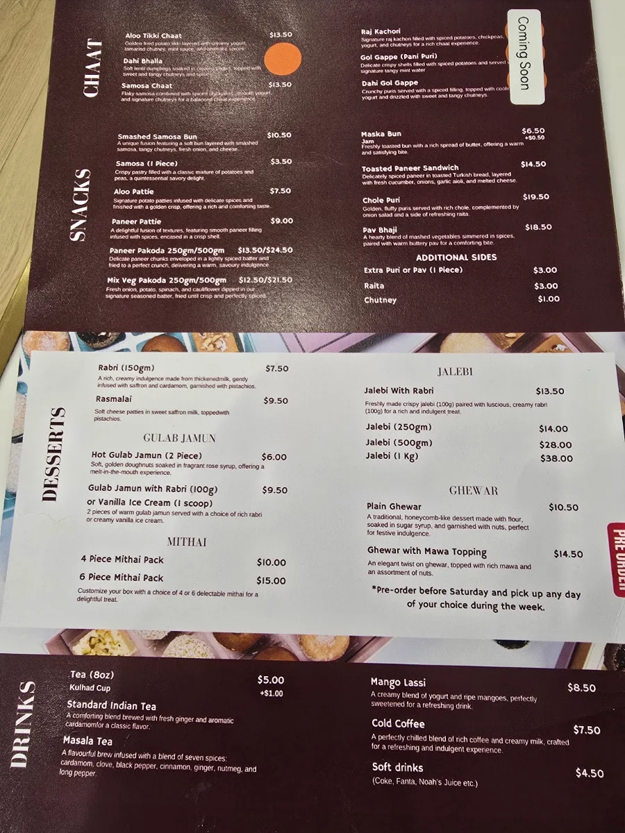 Menu, Mawa Sweets Melbourne