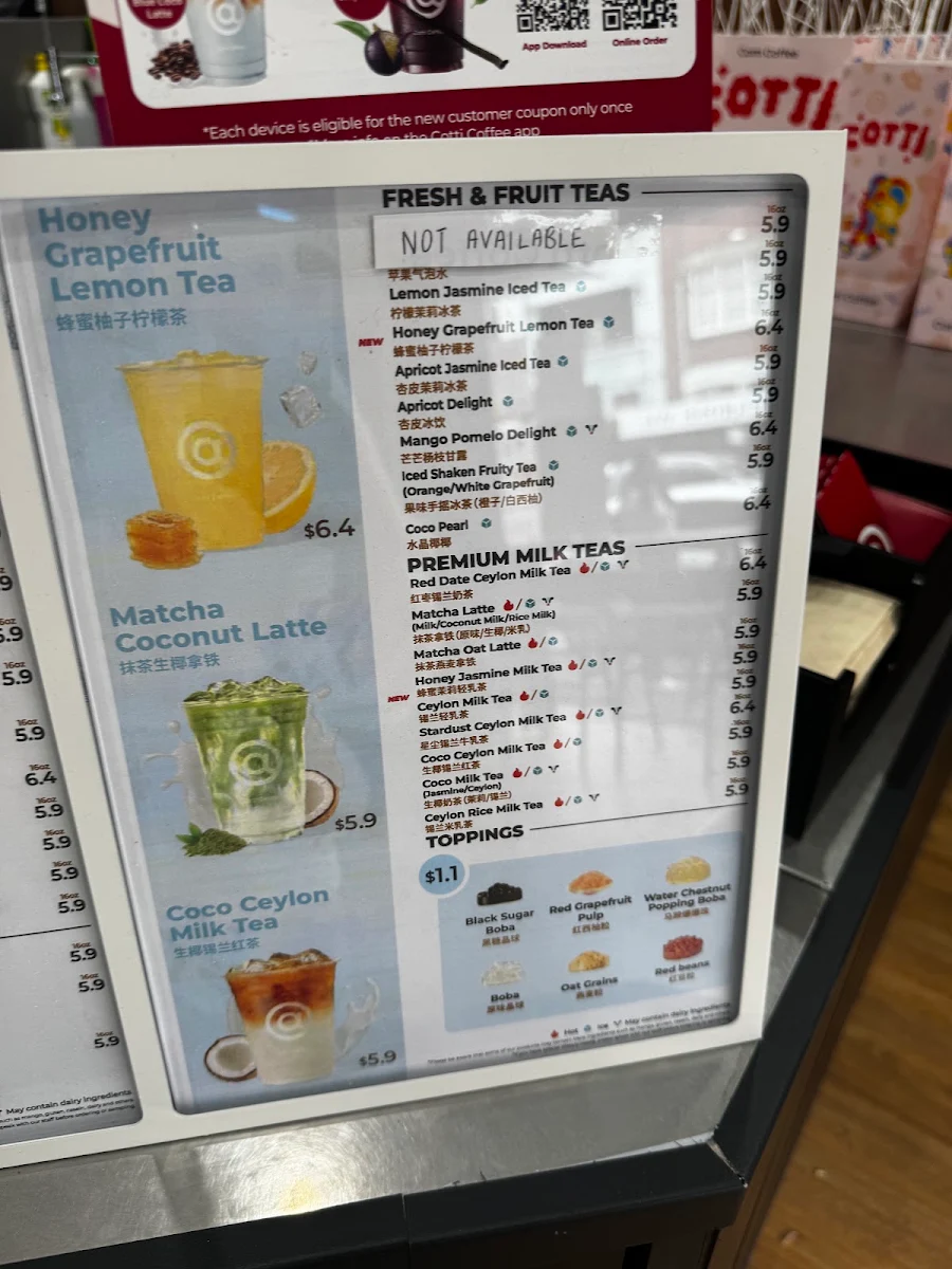 Menu, Cotti Coffee Hawthorn