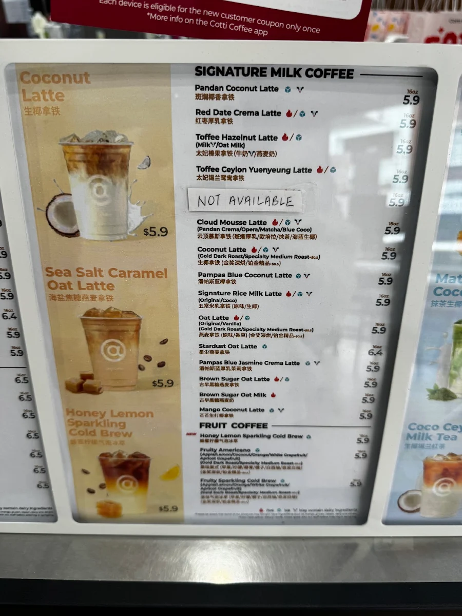 Menu, Cotti Coffee Hawthorn