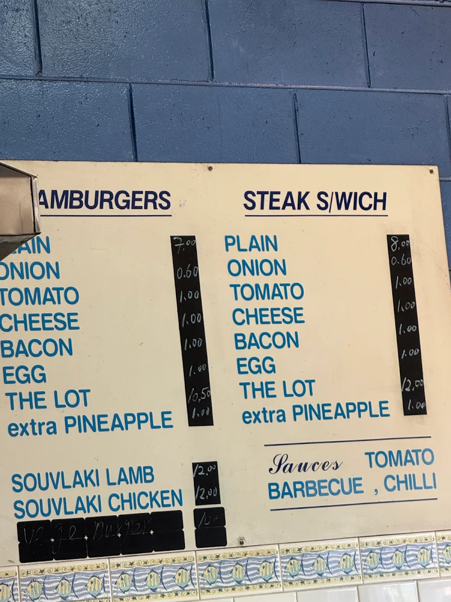 Menu, Mollison's Fish & Chips