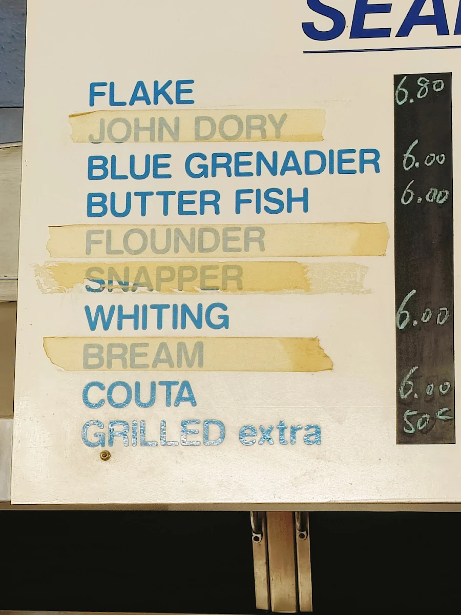 Menu, Mollison's Fish & Chips