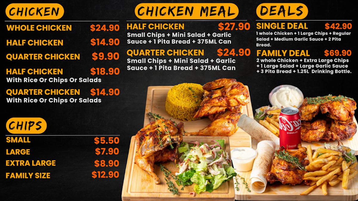 Menu, Townsville Charcoal Chicken
