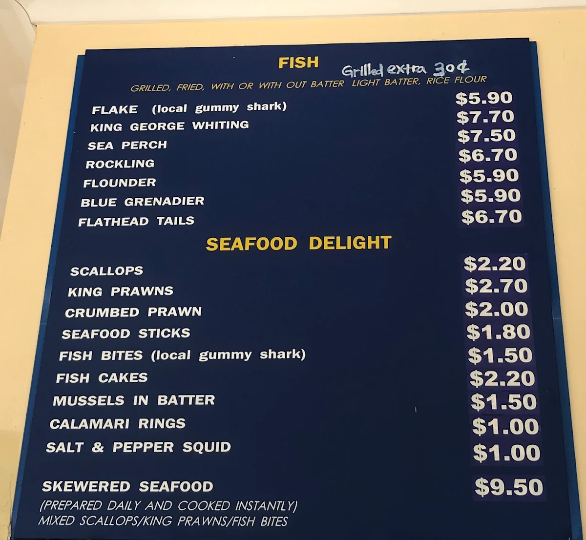 Menu, The Concourse Catch