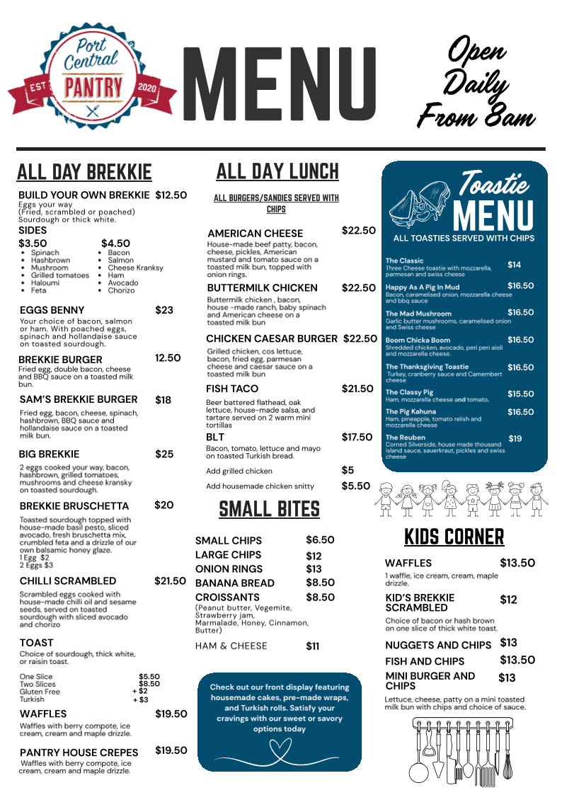 Menu, Port Central Pantry